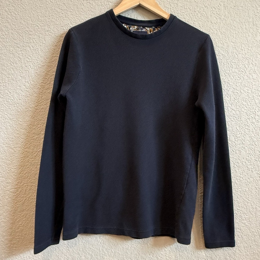 Denim & Flower Ricky Singh Navy Blue Long Sleeve Crewneck Shirt Diagonal Rib